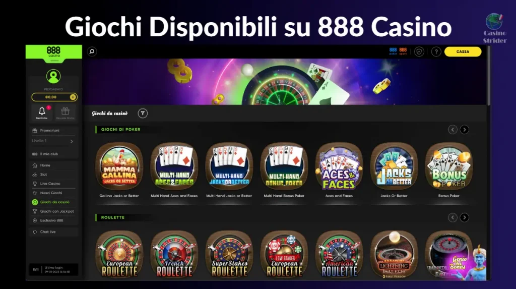 888 Casino Giochi Disponibili