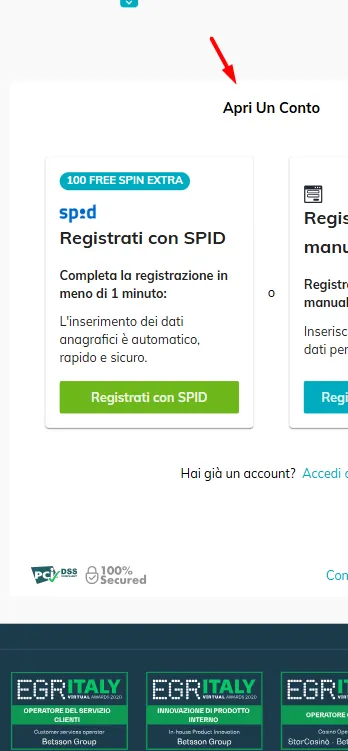 Clicca su Apri un conto