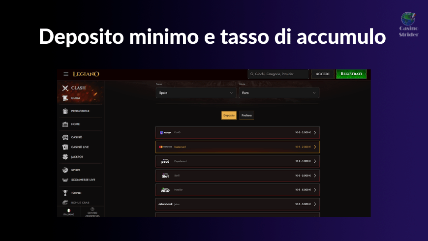 Deposito minimo e tasso di accumulo