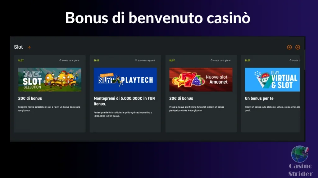 Bonus di benvenuto casinò, sport, lotteria, poker e bingo