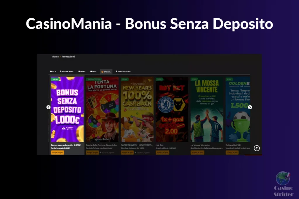 CasinoMania - Bonus Senza Deposito