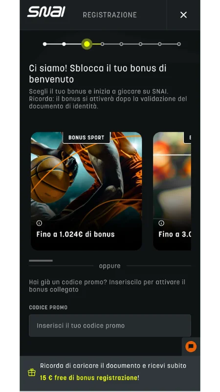 Scegli il bonus di benvenuto