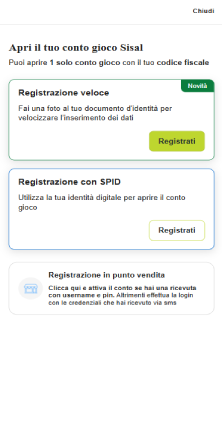 Scegliete il metodo per creare un account