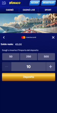 Inserimento importo deposito 10 euro