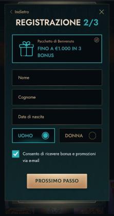 Inserisci i tuoi dati personali