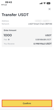 Inserisci l’importo corretto USDT