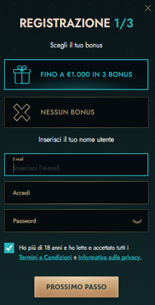 Registrati per un account