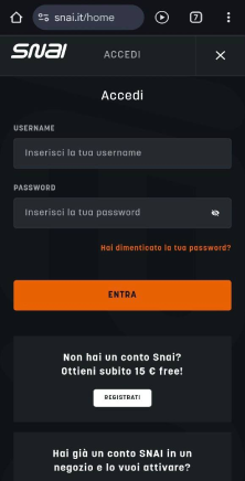 Registrazione o accesso al proprio account