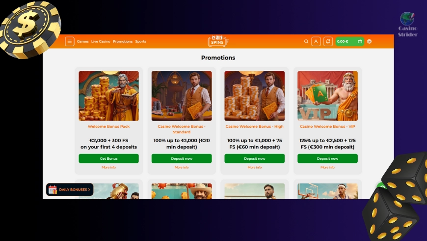 Bonus e offerte attuali di AllSpins Casino