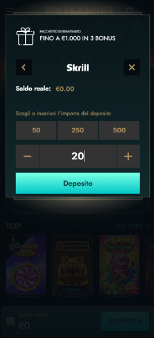 Inserisci l'importo del deposito