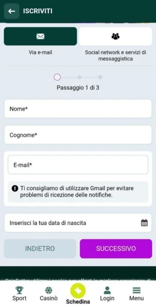 Crea il tuo account