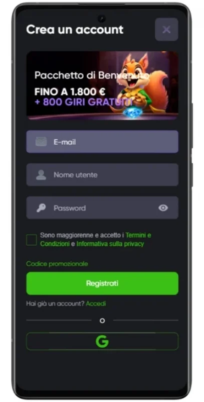 Crea un account