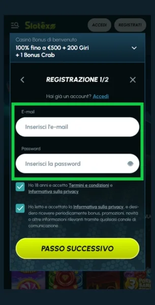 Compila la prima parte del modulo di iscrizione