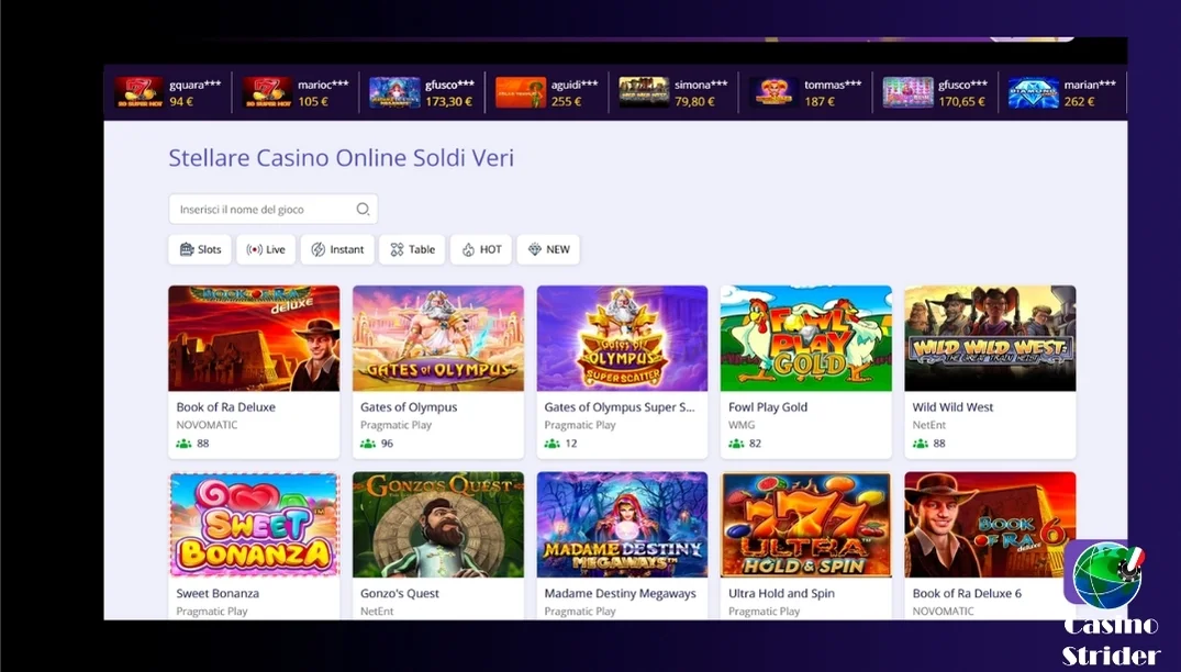 Giochi disponibili su Stellare Casino